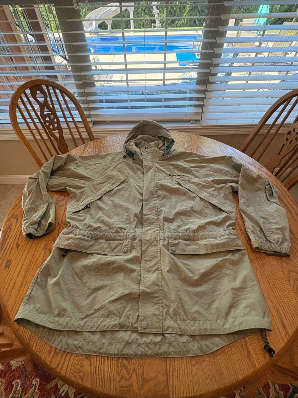 Timberland Vintage 90's Windbreaker Rain Jacket Utility Pockets Hood Mens XL Tan